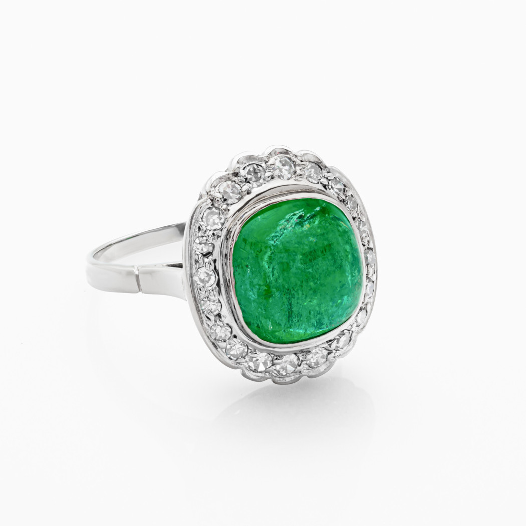 Pierścionek z białego złota ze szmaragdem - 5,83 ct i diamentami - 0,40 ct - próba 585