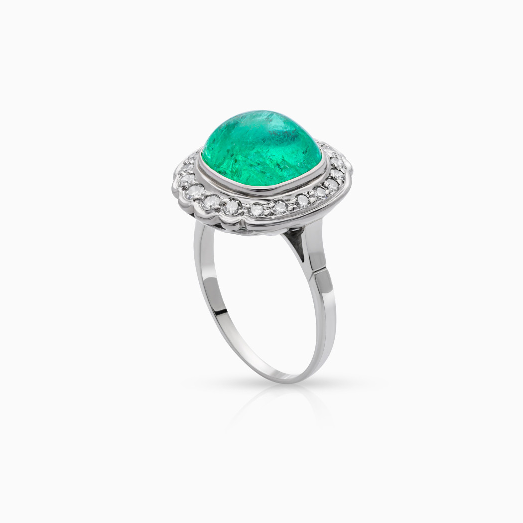 Pierścionek z białego złota ze szmaragdem - 5,83 ct i diamentami - 0,40 ct - próba 585