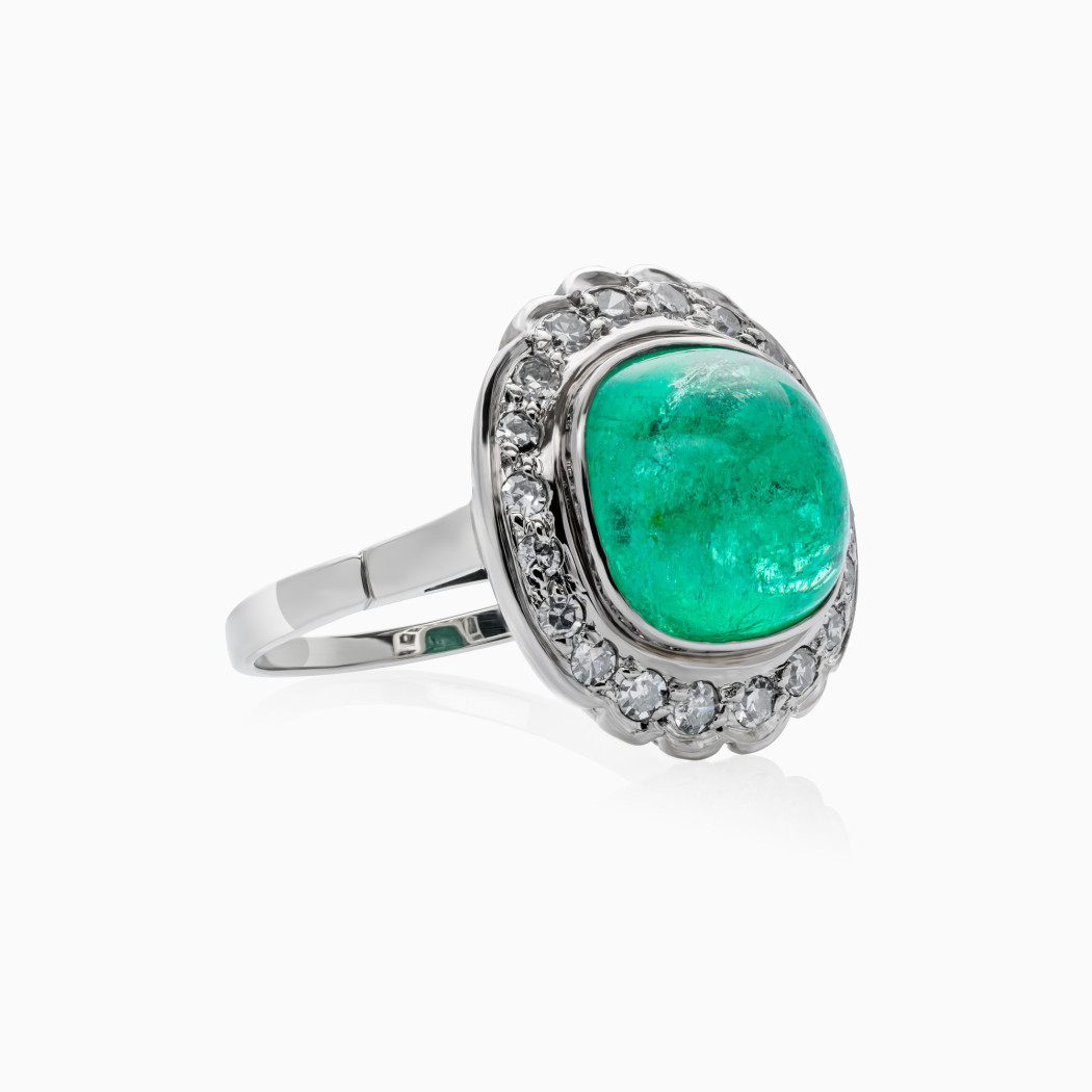 Pierścionek z białego złota ze szmaragdem - 5,83 ct i diamentami - 0,40 ct - próba 585