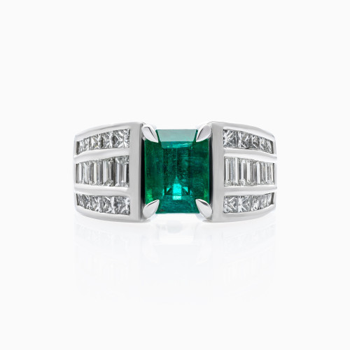 Pierścionek z białego złota ze szmaragdem - 1,71 ct i diamentami - 1,58 ct - próba 750