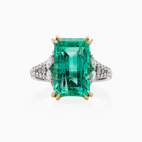 Pierścionek z białego i różowego złota ze szmaragdem - 5,63 ct i diamentami - 0,80 ct - próba 750
