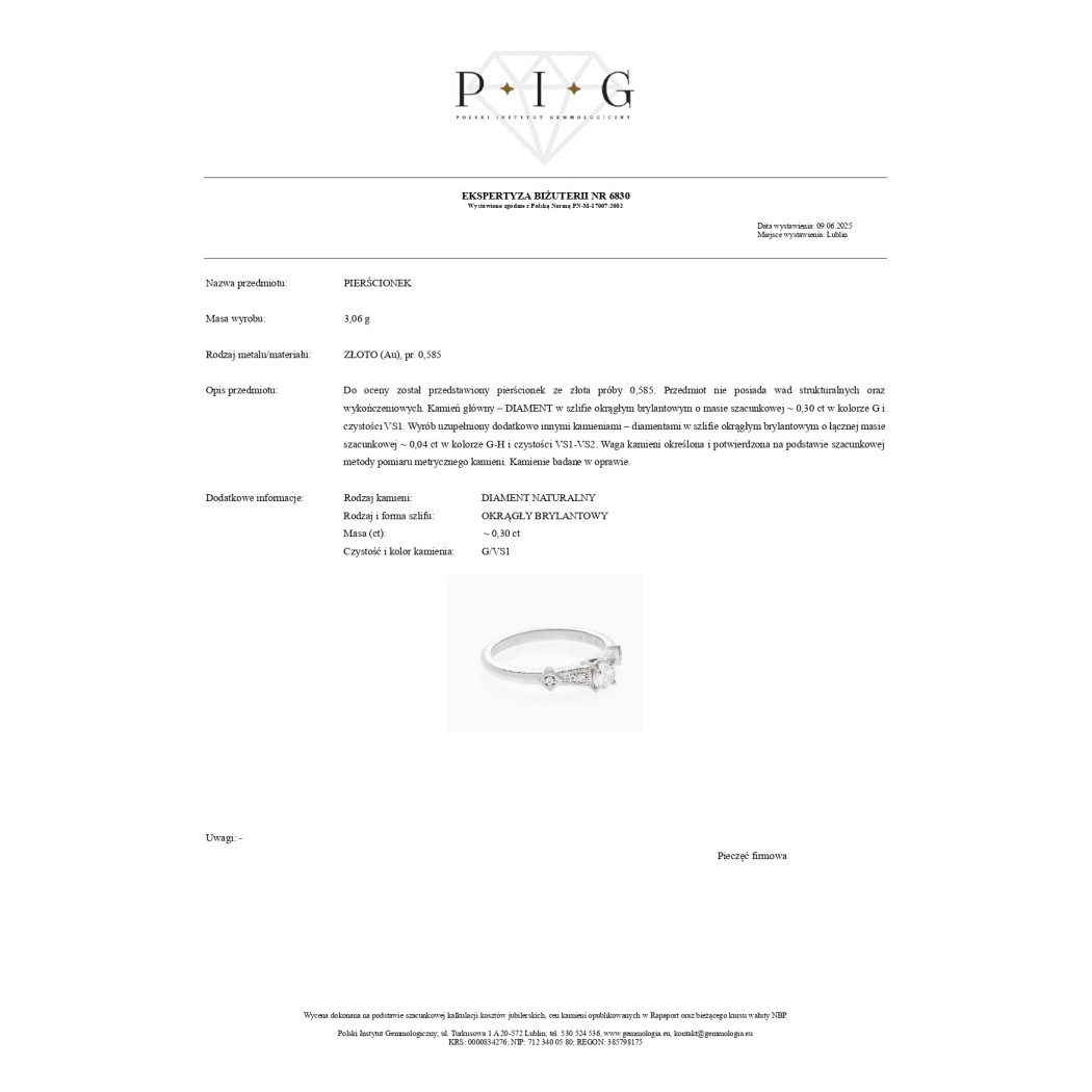 Pierścionek z białego złota z diamentami - 0,34 ct - próba 585